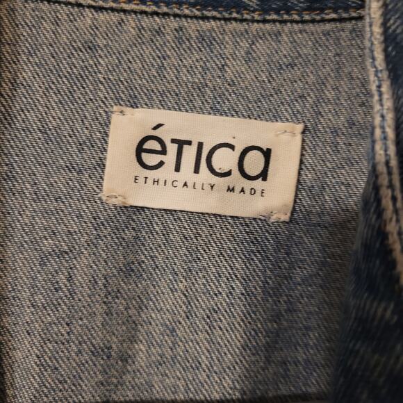 Etica Liv Asymmetrical Denim Jumpsuit Womens S Utility Deep VNeck Ethically Made - Picture 4 of 11